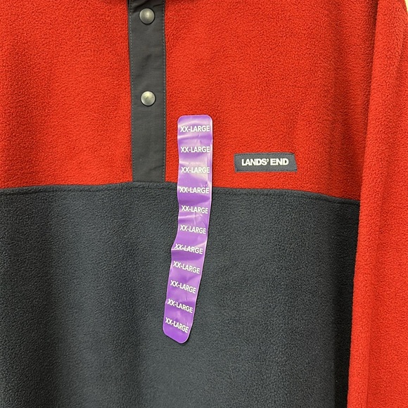 Lands' End Fleece Pullover Top Shirt Soft Stretch Burgundy Navy Men's XXL - Picture 7 of 11